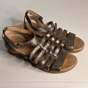 Dansko Athena Pewter Metallic Leather Strap Wedge Sandals Women Size 38 eu